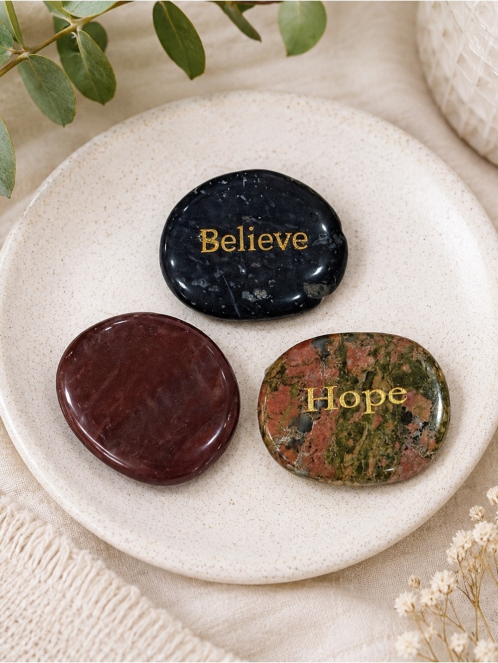 Believe Hope Crystal Worry Stones Set Meditation Mindfulness Gift Healing Stones